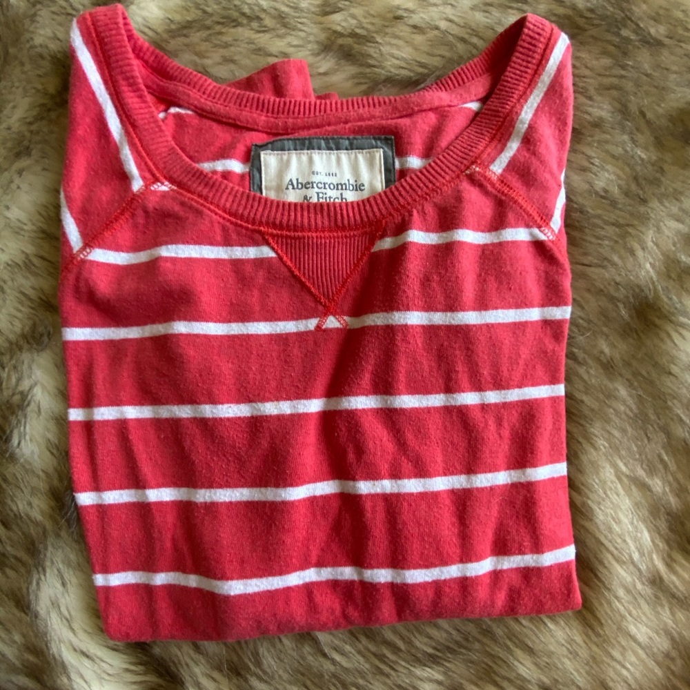 A&F Coral Striped Long Sleeve Tee